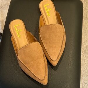 Lulu's Camel Suede Pointed-Toe Slip-On Mules